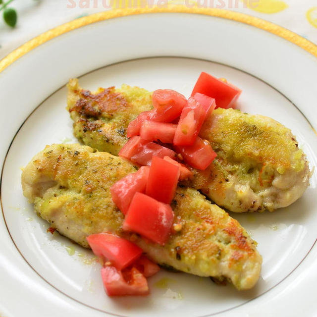 【ささみのバジルパン粉焼き】フライより簡単！サクサク食感が美味しい♬