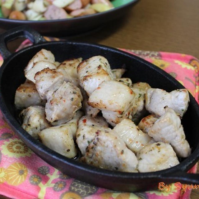 味付けはGABANハーブリッチブレンドでシンプルに『豚のスパイス焼き』～角切り肉をオーブンで柔らか仕上げ～