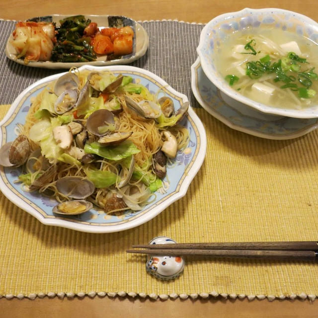 あさりの焼きビーフンの晩ご飯　と　干ししいたけとか♪　