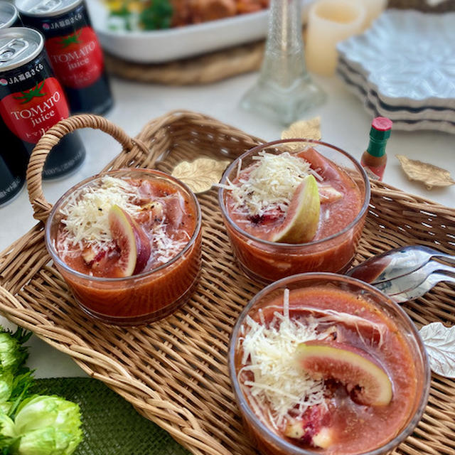 トマトジュースで簡単！イタリアンなガスパチョ風トマトスープ