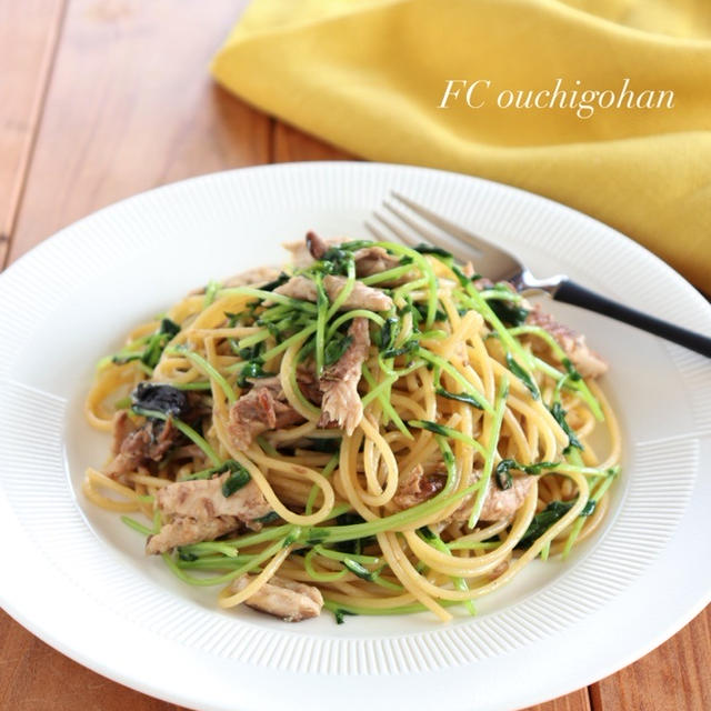 さんまと豆苗の和風パスタ♪豆苗レシピコンテスト