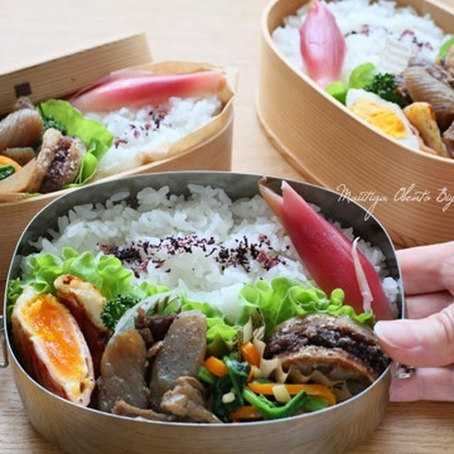 蓮根のはさみ揚げと牛すじどて煮のお弁当♪