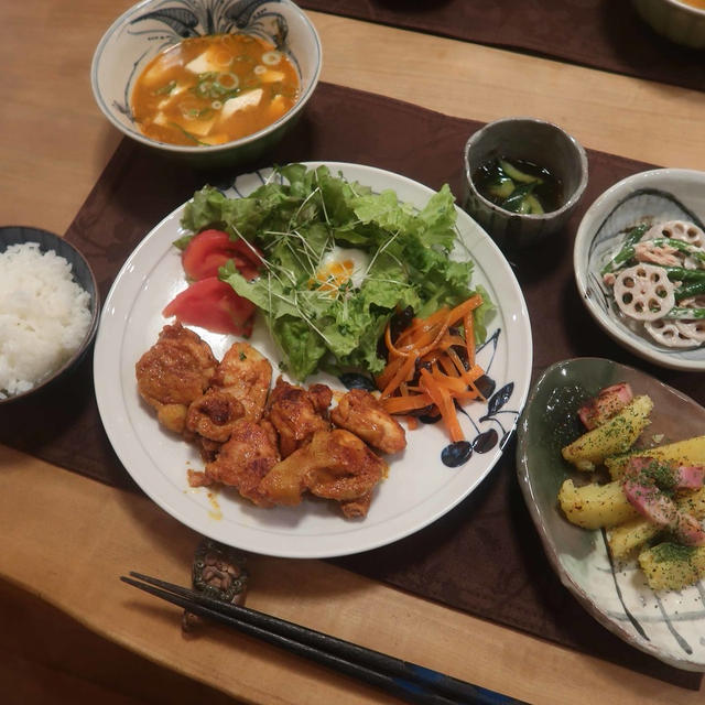 タンドリーチキンの晩ご飯　と　ハートの紫陽花の花♪