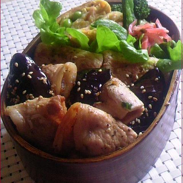 定番だけど美味しい豚肉とナスの生姜焼き弁当