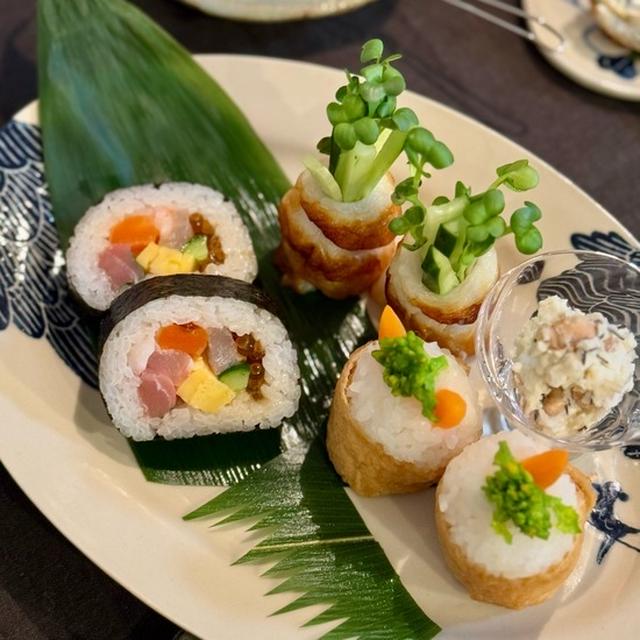 節分2025の夜ごはんは、巻き寿司と鬼さんいなりと、温泉湯豆腐(〃ω〃)