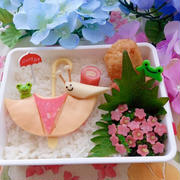 ビアハム紫陽花と傘で梅雨弁当【のっけ弁当】 #デコ弁