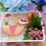 ビアハム紫陽花と傘で梅雨弁当【のっけ弁当】 #デコ弁