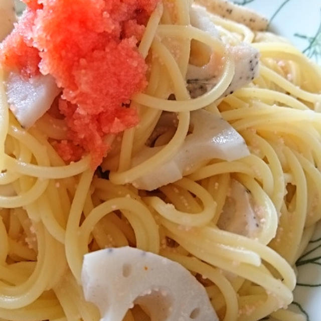 明太子と蓮根のパスタ