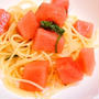 夏のフルーツパスタ、スイカと大葉の冷製パスタとシャンパンのマリアージュ