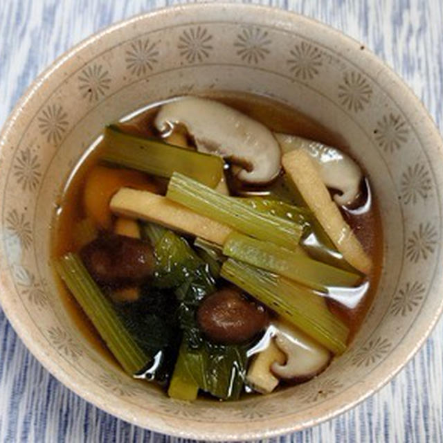 油揚げと小松菜と椎茸のめんつゆ煮