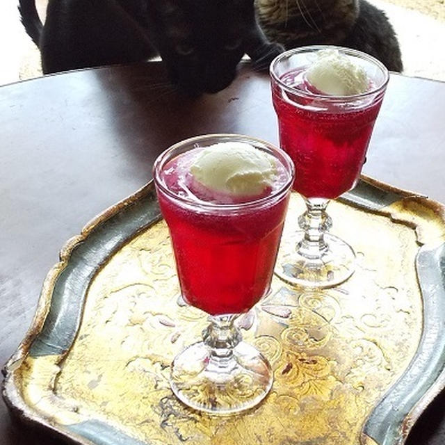 赤紫蘇フロートと、見返り美猫♪