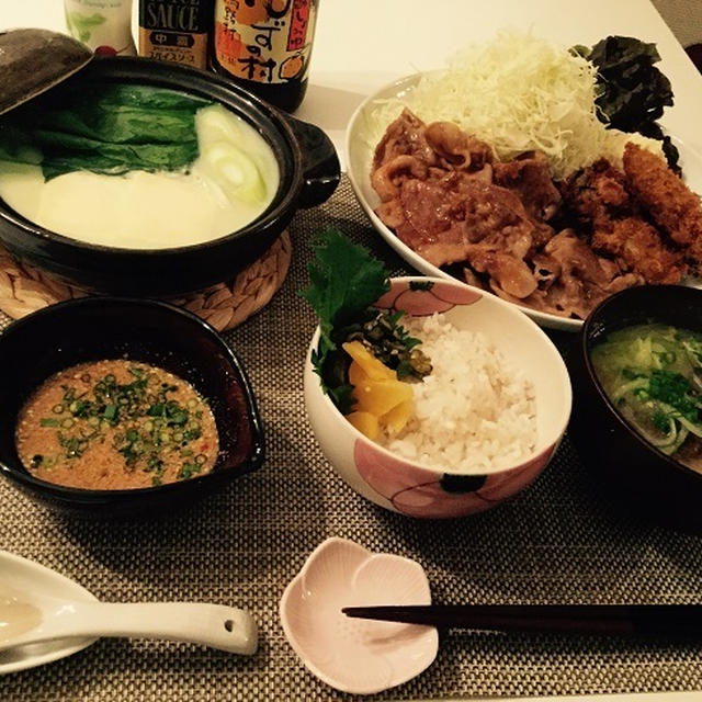豚の生姜焼き＆牡蠣フライとか