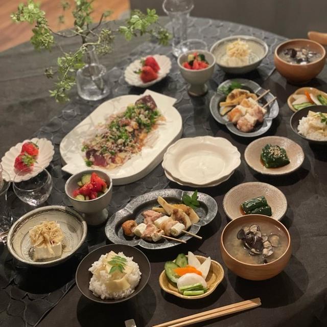 カツオのたたきと焼き鳥と、そしてまた筍ご飯…そんないつかの夜ごはん