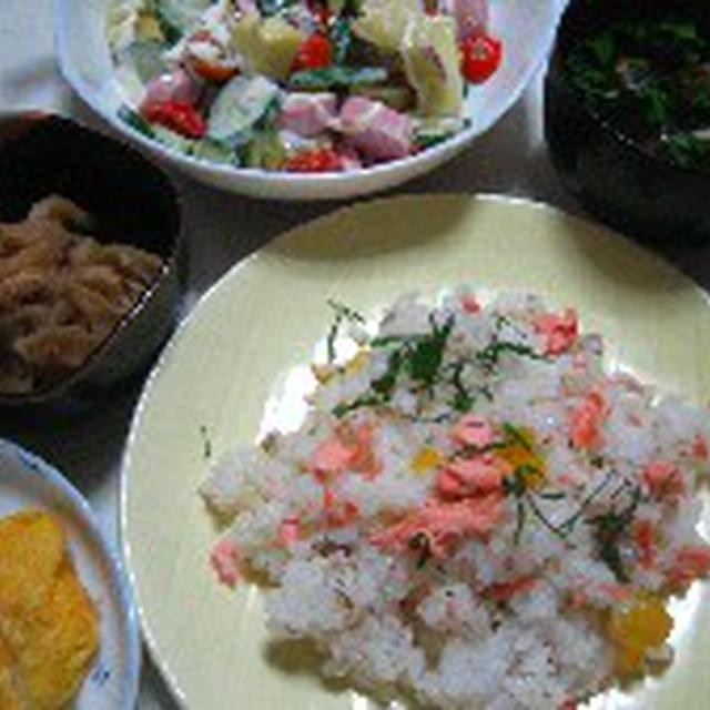 鮭ちらし寿司・干し大根煮物・薩摩芋サラダ
