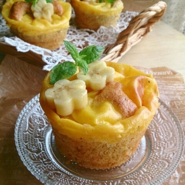 ベイクドカスタードとバナナのふわふわケーキ。