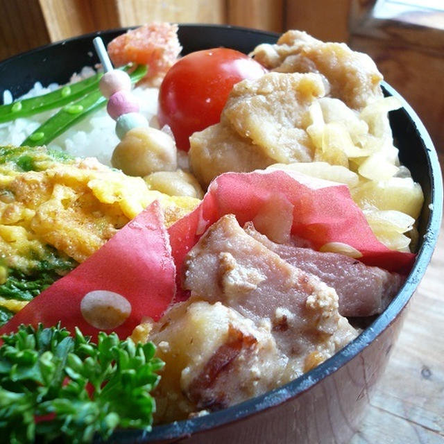 鶏のから揚げからの新たまで南蛮漬け風弁当♪