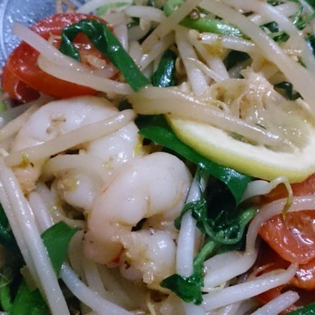 野郎飯流・海老と野菜のタイっぽいレモンとナンプラーの炒め