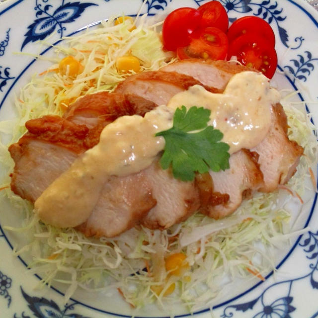 味ぽんでさっぱり鶏チャーシューでタルタル鶏チャーシューサラダ♪