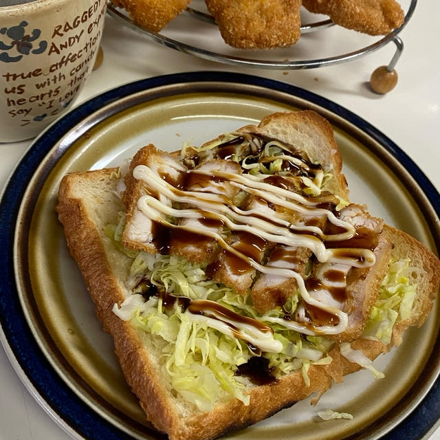 2020.4.19雨・My朝ごパン☆ミニチキンカツのっけパン耳ごパン~☆