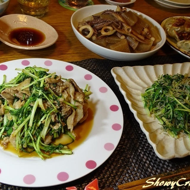 盗んだ水菜をやっと完食！with 豚肉のオイスター炒め(｀･ω･´)シャキーン