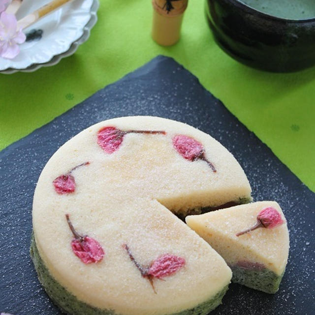 桜とよもぎの浮島ケーキ　桜の季節に♪