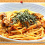 舞茸と納豆の和風パスタ。