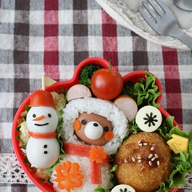 クマちゃん雪だるまのお弁当
