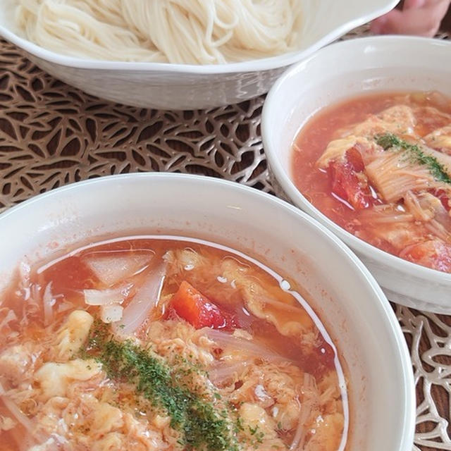 洋風そうめん【トマトとたまごのつけ汁】