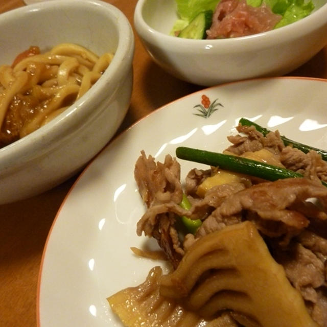 豚肉とにんにくの芽、たけのこの炒め物