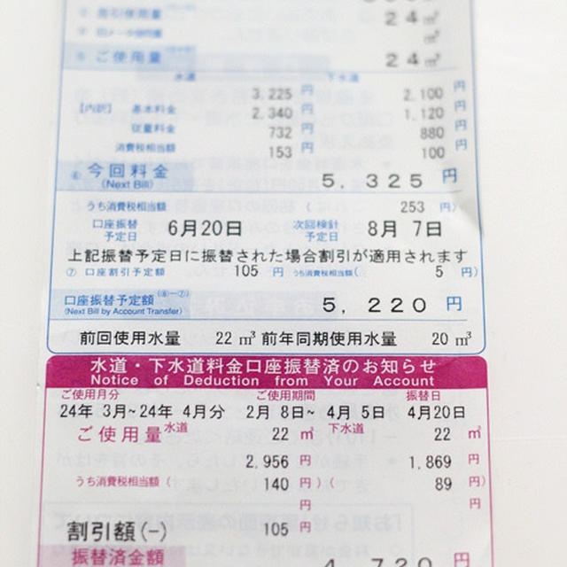 6月、7月の水道料金