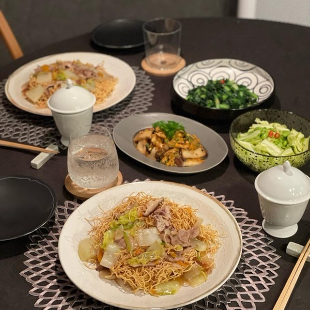 皿うどんとターサイ炒めとか中華の夜ごはん