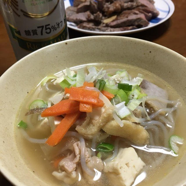 けんちん汁＆ステーキ肉 (๑>◡<๑)