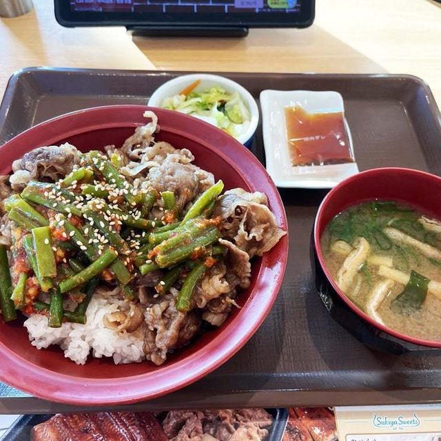 ニンニクの芽牛カルビ丼のおしんこセットを食べてみた 〜すき家〜