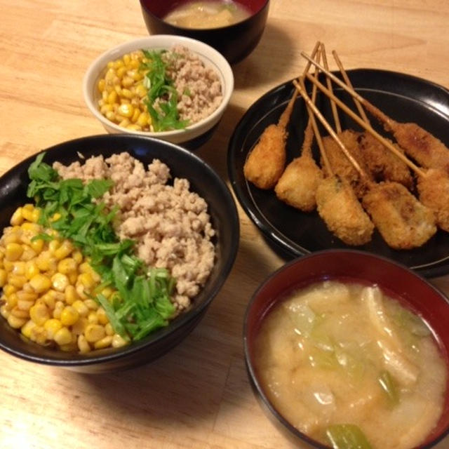 昨夜は簡単三色丼など～