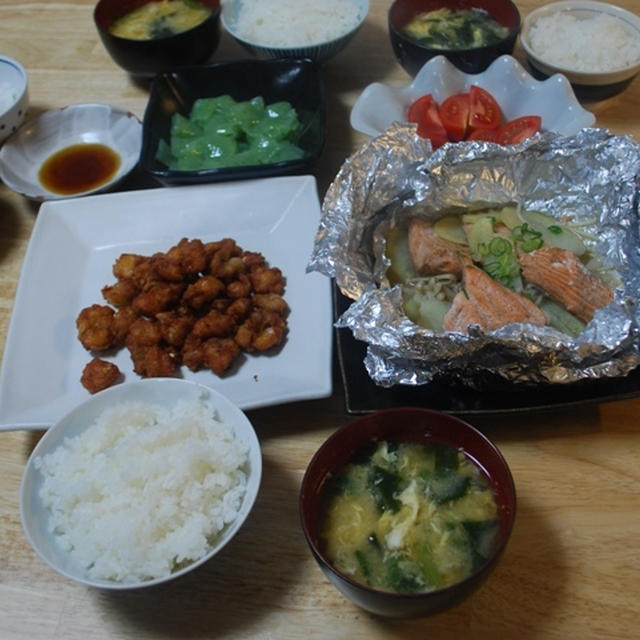 昨夜は鮭のホイル焼きなど～！