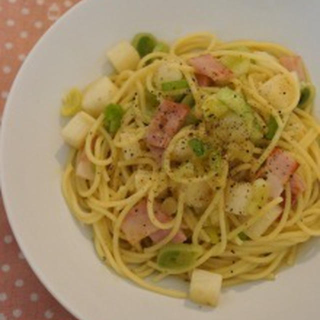 【495kcal】ベーコンと長芋のゆずこしょうパスタ