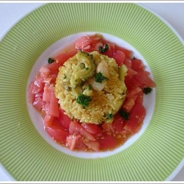 ゴーヤとえびの夏ピラフ♪トマトソース添え☆
