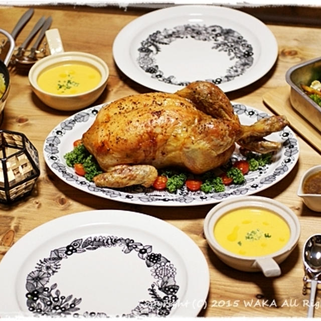 ■おうち de クリスマスディナー♪ ヽ(･∀･)ﾉ■ 丸鶏のローストチキン作った★