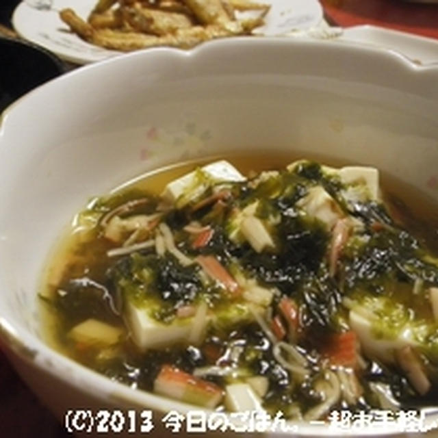 豆腐のあおさ・カニカマあんかけ　チン♪で簡単に(^_-)-☆
