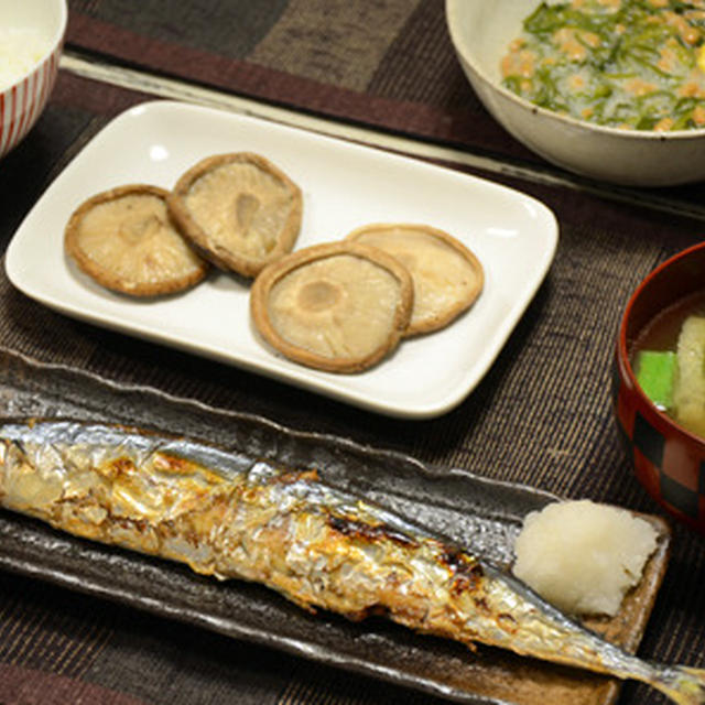 網焼き椎茸と秋刀魚。