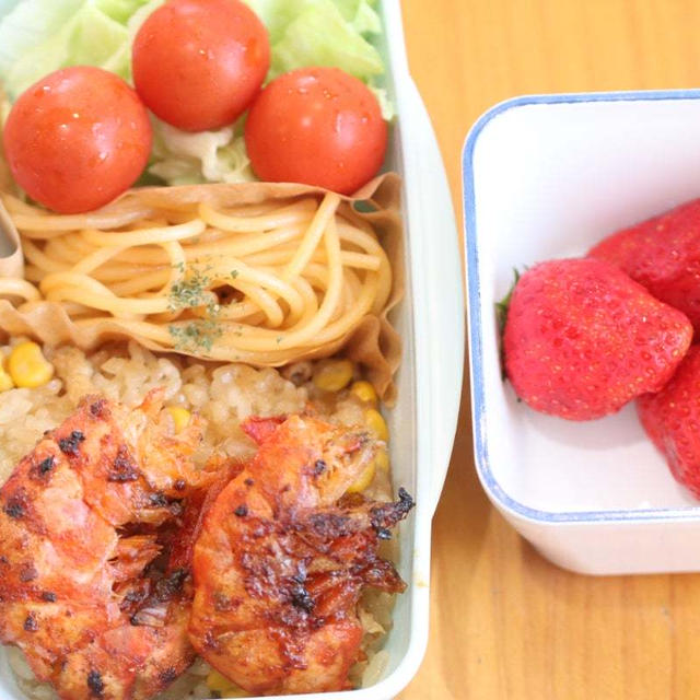 赤えびで2度おいしい(o^^o)頭はパスタソースに♪殻もむかずに焼くだけ簡単♪