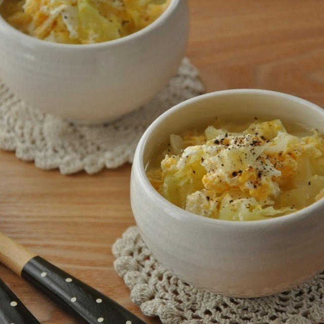 カラダに優しい節約おかず《キャベツとたまごのスープ煮》