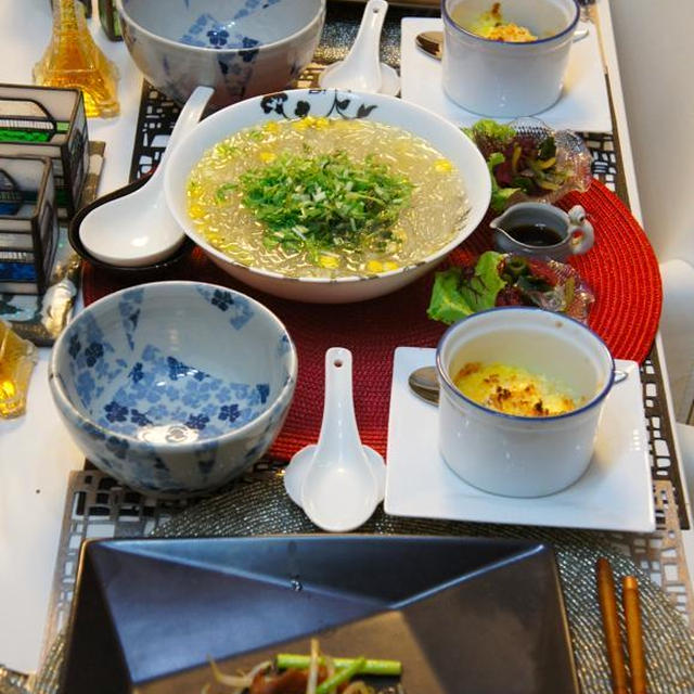 i-kitchen 豚肉のカラッと揚げ野菜添え、春雨スープ