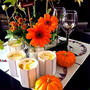 お花のある華やかなテーブル♪『お豆腐入りのパンプキンポタージュ』で ❤︎  ハッピーハロウィン♪