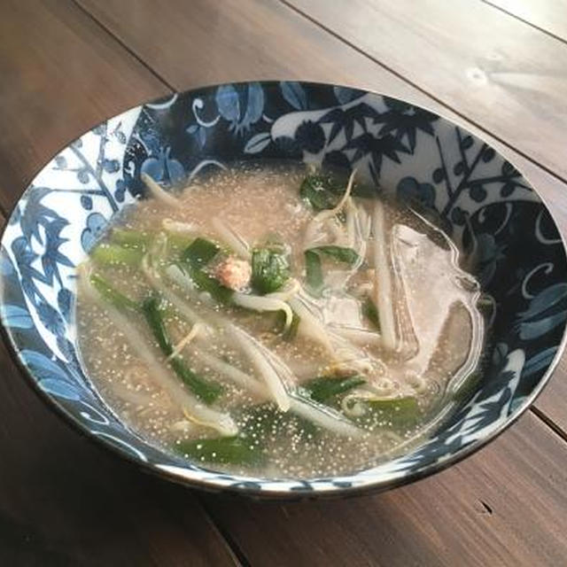 ニラともやしの明太子スープ