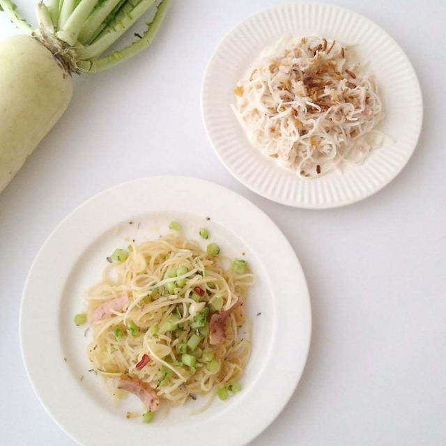 つまきり君で大根のサラダ&ペペロンチーノ風炒め