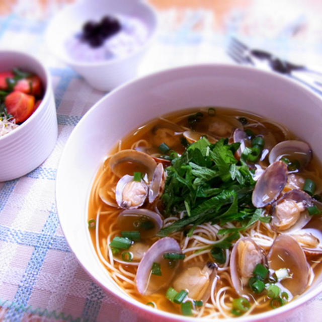 糖質制限!! 冷製アサリのミソスープぶっかけ豆腐素麺 &amp; スカイツリーもオリンピック色