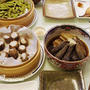 或る日の食卓☆和食の日☆茄子とごぼうの生姜煮、牛肉ときのこの卵とじ、きぬかつぎと枝豆、鯵の干物、なめこ汁、土鍋御飯