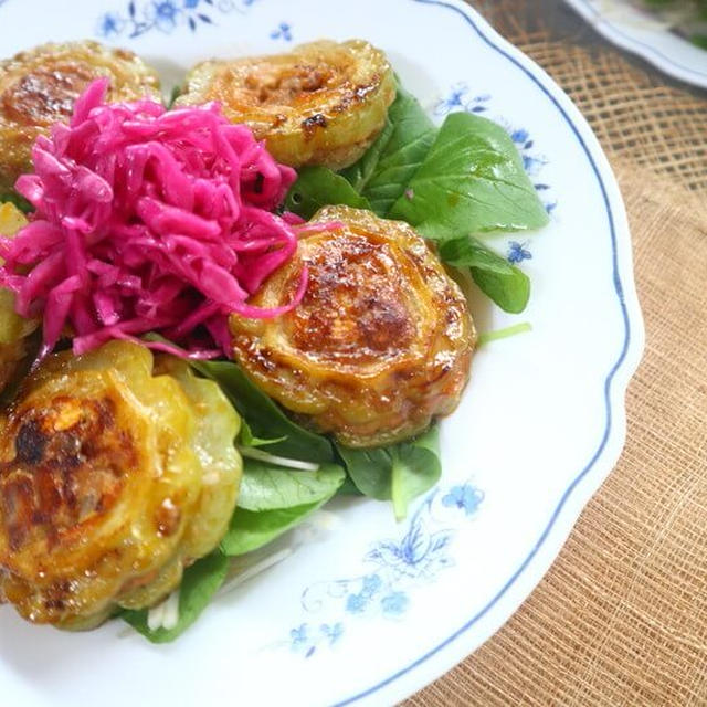 ゴーヤのひき肉はさみ焼きを黄金比のタレで