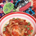 メカジキとトマトのガーリックバター炒め＆新玉ネギの辣油サラダ（お家カフェ）